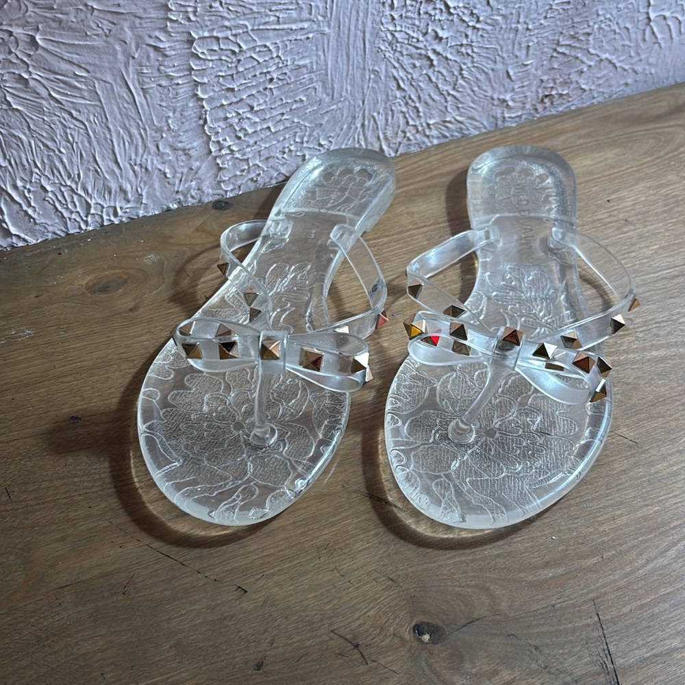 Clear Jelly Thong Sandals with Studded Straps